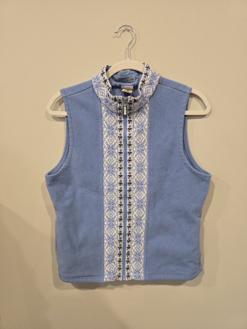 L.L. Bean Light Blue Women's Fleece Vest with Patterned Trim